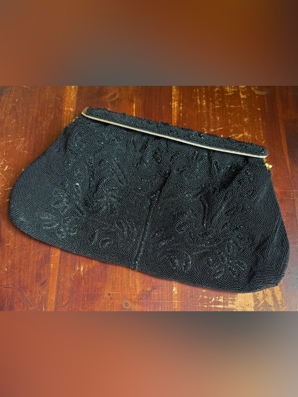 Black Beaded Vintage Clutch Bag Japan